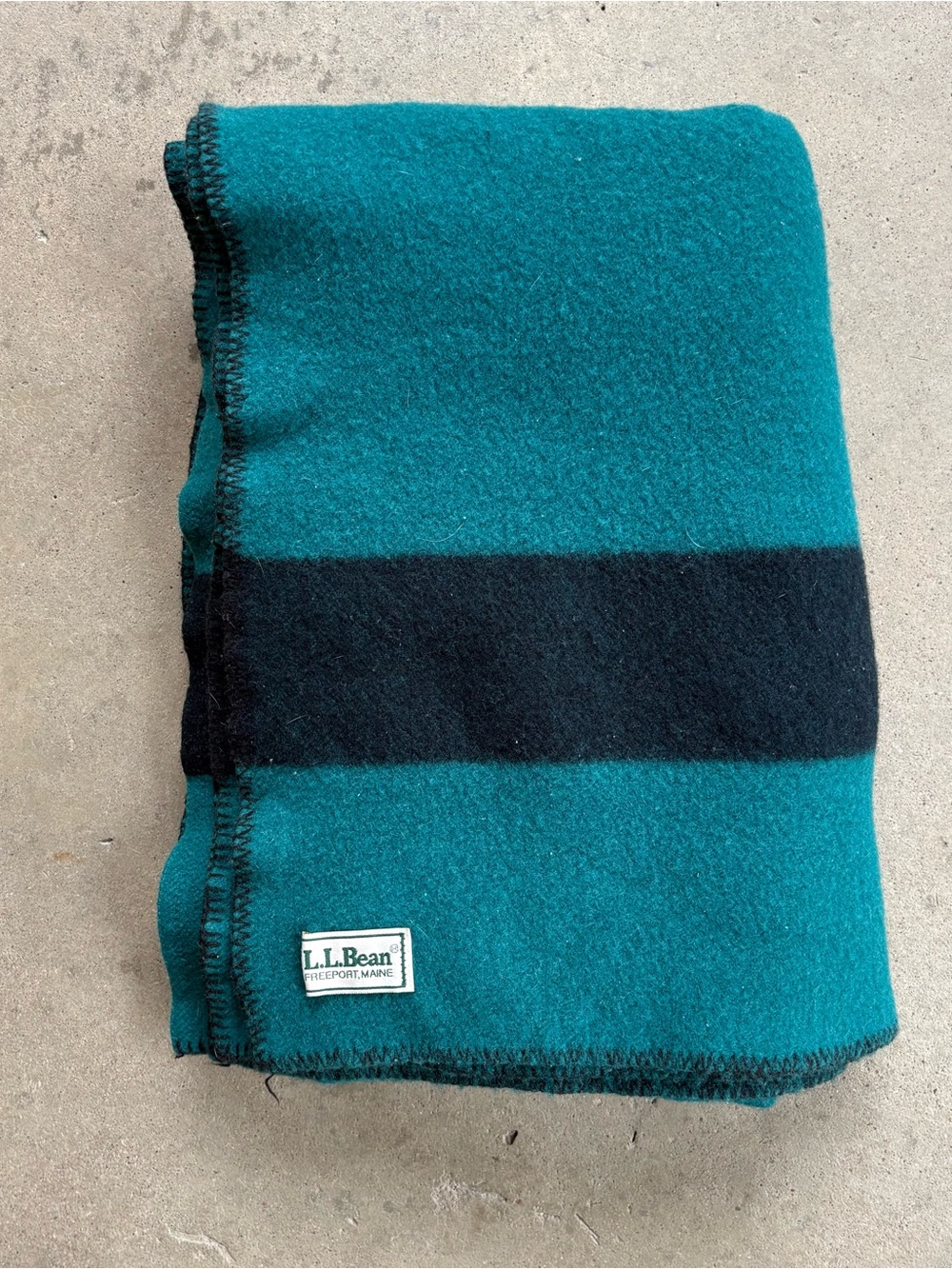 Vintage LL Bean Fleece Blanket Teal and Black Made in USA